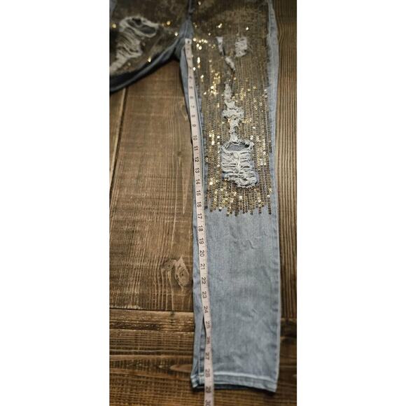 Vtg Y2K Litz Jeans 29 Extreme Distressed Glitzy Metallic Sequin Straight Leg - Picture 11 of 12